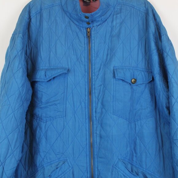 Vintage Carole Little Blue Quilted Silk Zip Up Home Coat Jacket - Picture 4 of 16
